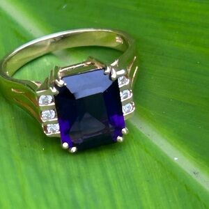 14k solid yellow gold 3 carats amethyst gemstone diamond accents ring size 6.50